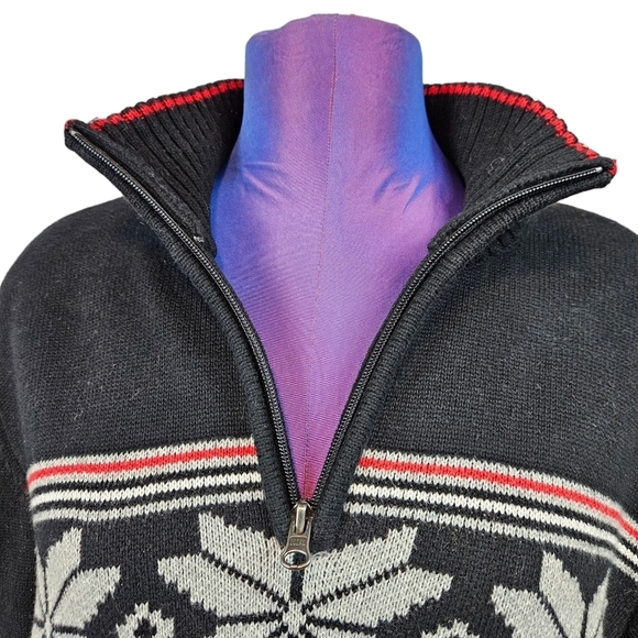 Eddie Bauer Black Nordic Snowflake Fair Isle 1/4 Zip Mock Neck Sweater Large O48 - Picture 4 of 10